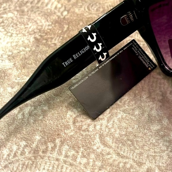 Brand New True Religion Chunky Shiny Black Square Frame Sunglasses Purple Lens - Picture 6 of 15